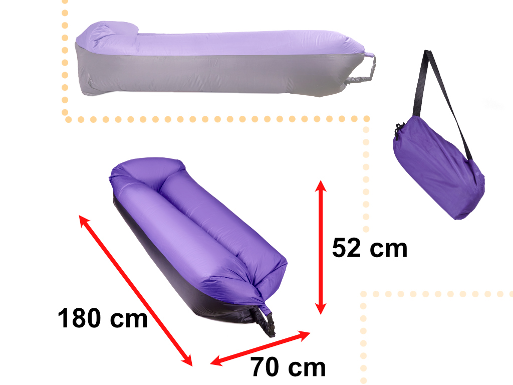 Saltea Autogonflabila "Lazy Bag" tip sezlong, 185 x 70cm, culoare Negru-Violet, pentru camping, plaja sau piscina - imagine 3