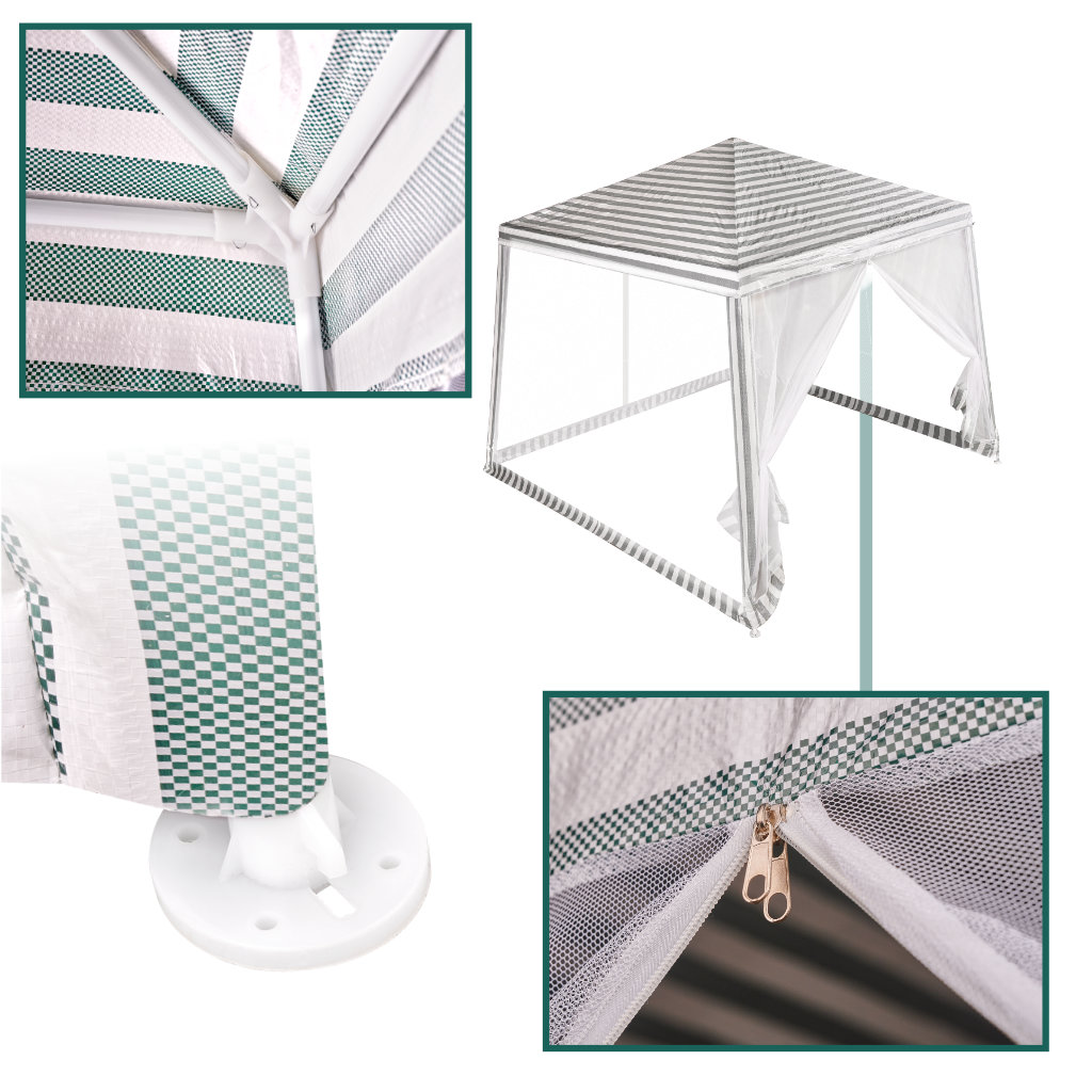 Pavilion de gradina, cort pentru petreceri, foișor cu plasa de tantari, culoare alb/verde, dimensiune 3 x 3 m - imagine 3
