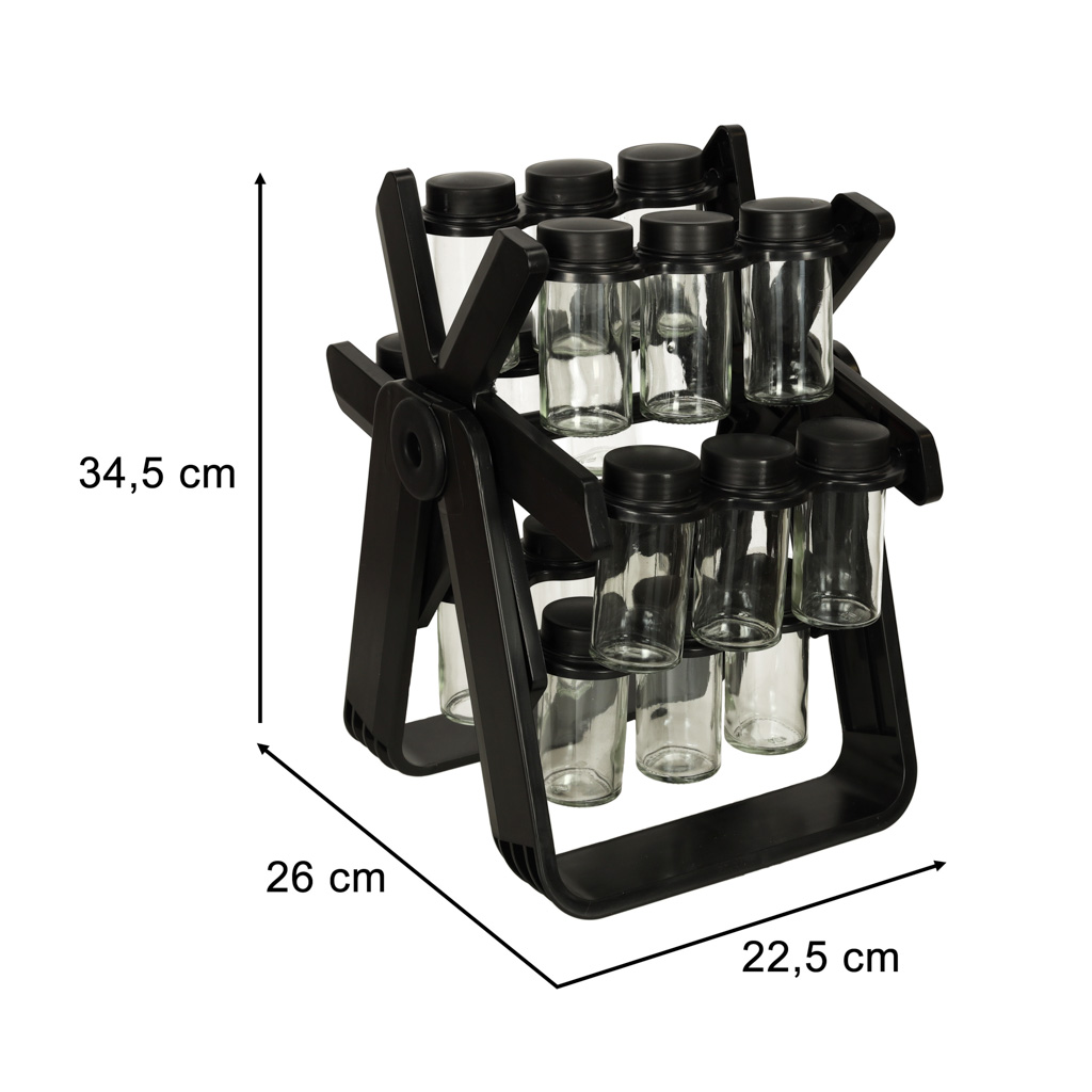 Organizator de condimente cu 18 containere cu suport rotativ pentru bucatarie, culoare neagra - imagine 8