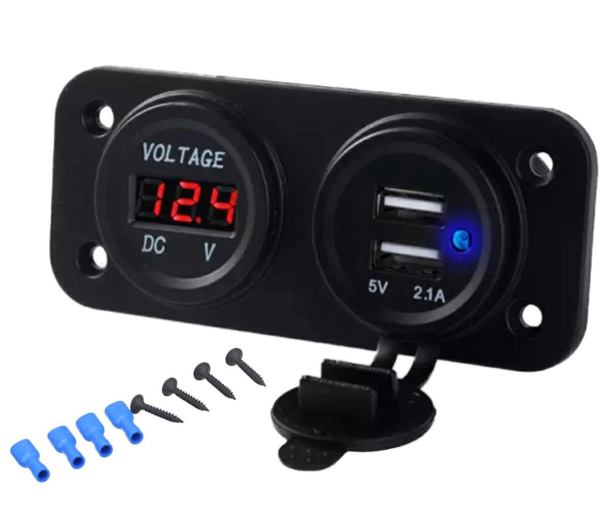 Voltmetru cu 2 x porturi incarcare USB, pentru vehicule offroad, ATV, SSV, quad, moto sau utilaje agricole, alimentare 12V