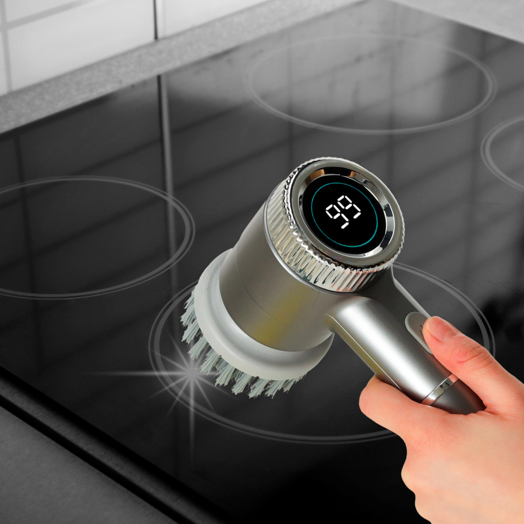 Perie electrica "5-in-1" cu 5 accesorii de curatare pentru baie, podea, rosturi faianta, piscina, cu afisaj cu LED si incarcare USB - imagine 3