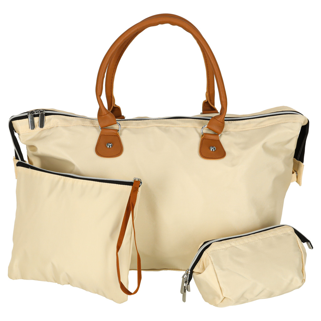 Set 3 piese, geanta de calatorie multifunctionala pentru carucior, set culoare bej, pentru mamici