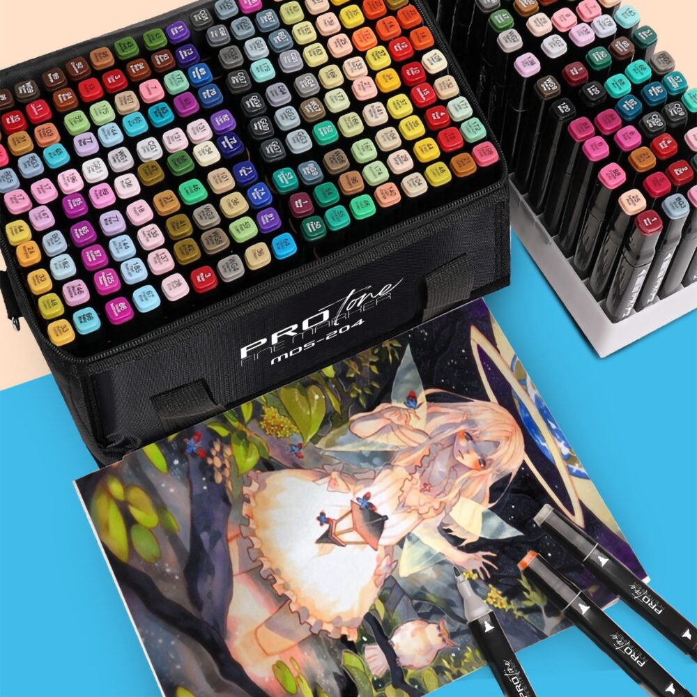 Set 120 Markere Profesionale pentru pasionatii de desen, cu cap dublu gros - subtire, cu geanta de depozitare, model AVX-WT-MDS-120 - imagine 3