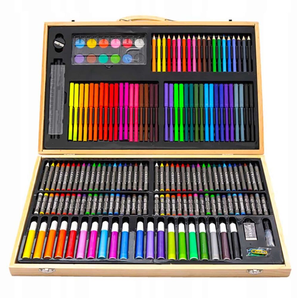 Set 180 piese pentru desen pentru copii sau adulti, creioane colorate, vopsele si markere, cu geanta de transport din LEMN MASIV, model AVX-WT-ART-10 - imagine 4