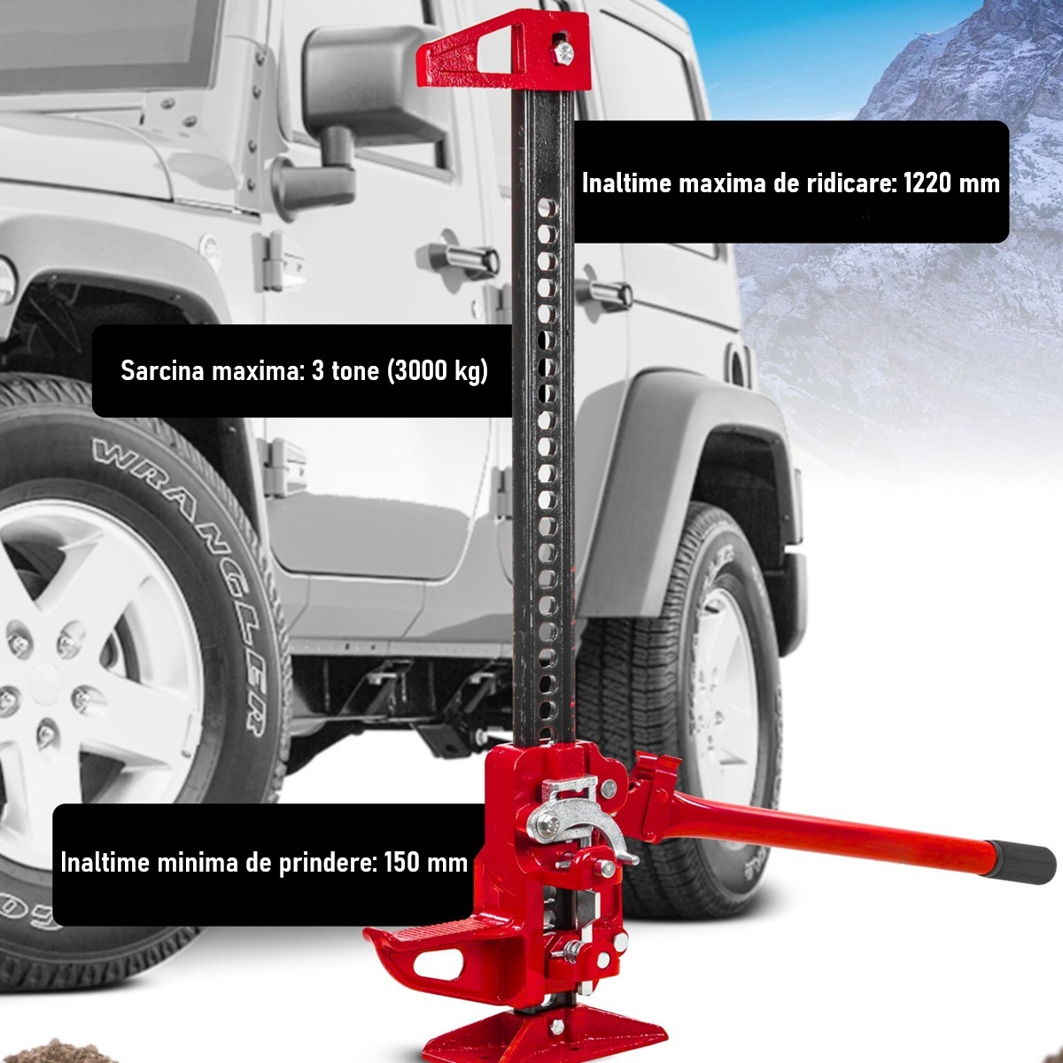 Cric mecanic destinat OFF-ROAD, model "Farm", inaltime 1220 mm (48 inch), sarcina maxima 3 Tone