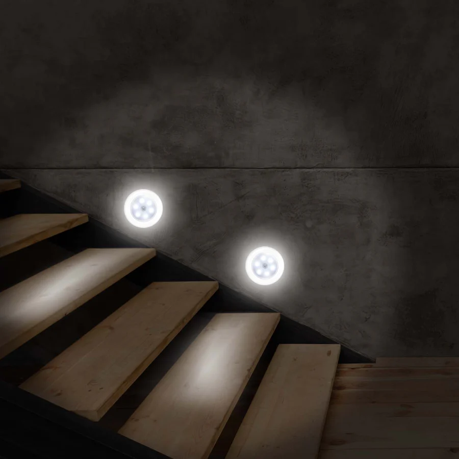 Set 6 Lampi LED Wireless, autoadezive, cu telecomanda, pentru iluminat scari sau mobilier - imagine 2