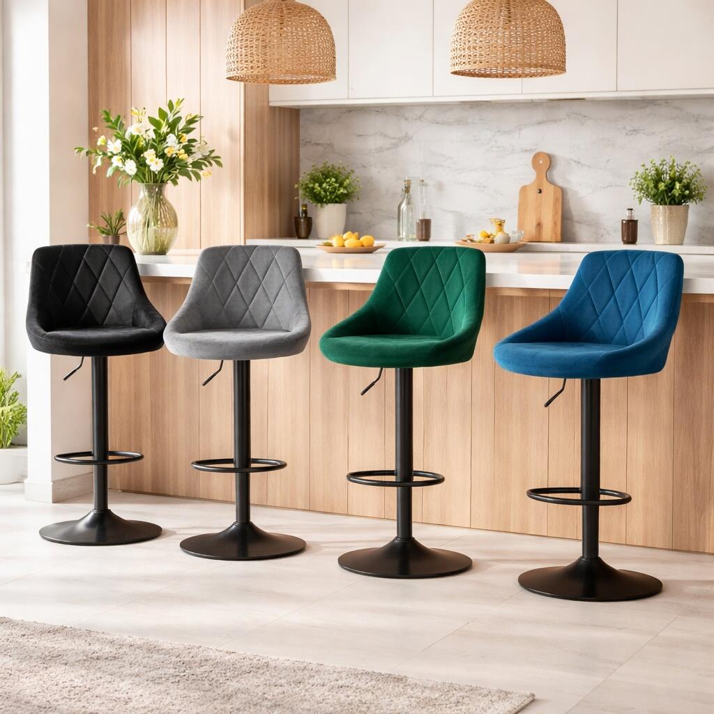 Scaun de bucatarie/bar, Artool, Kast, rotativ, catifea neagra, picior metal negru, 45.5x49x105 cm - imagine 9