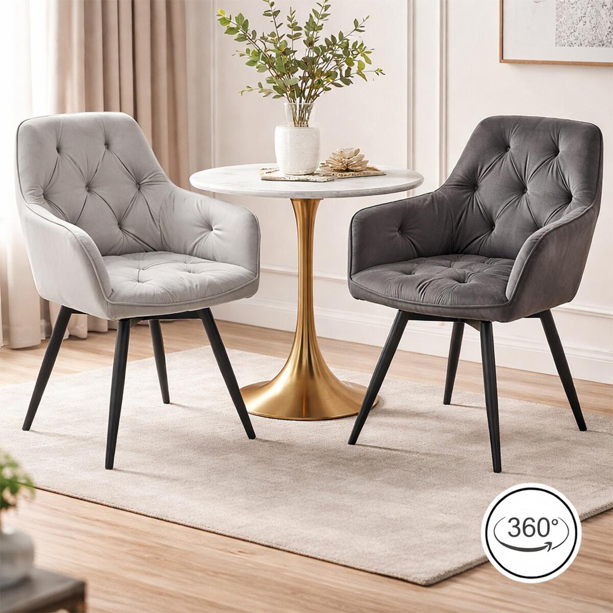 Scaun stil fotoliu bucatarie/living, Artool, York, rotativ, catifea gri argintiu, picioare metal negru, 56x61x84 cm - imagine 10