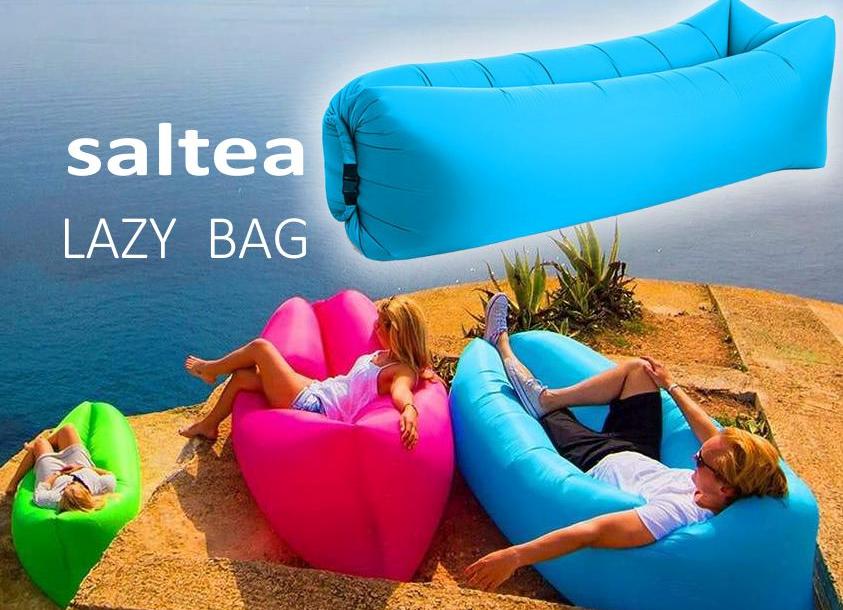 Saltea Autogonflabila "Lazy Bag" tip sezlong, 185 x 70cm, culoare Negru-Violet, pentru camping, plaja sau piscina - imagine 4