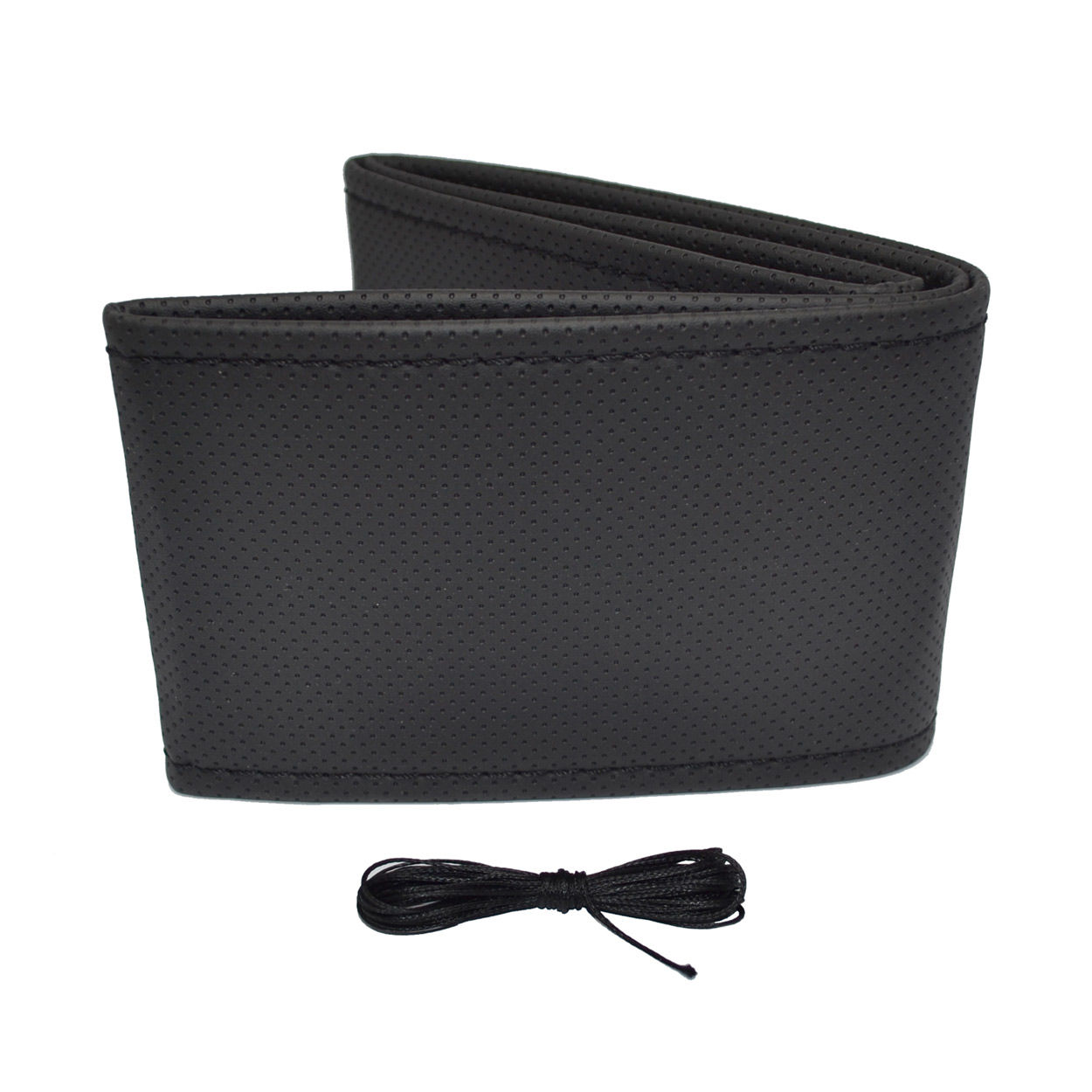 Husa volan OTOM din Piele Ecologica "Perforata" pentru autoturisme, diametru volan 37 - 39 cm, cu ac si ata Neagra - imagine 2