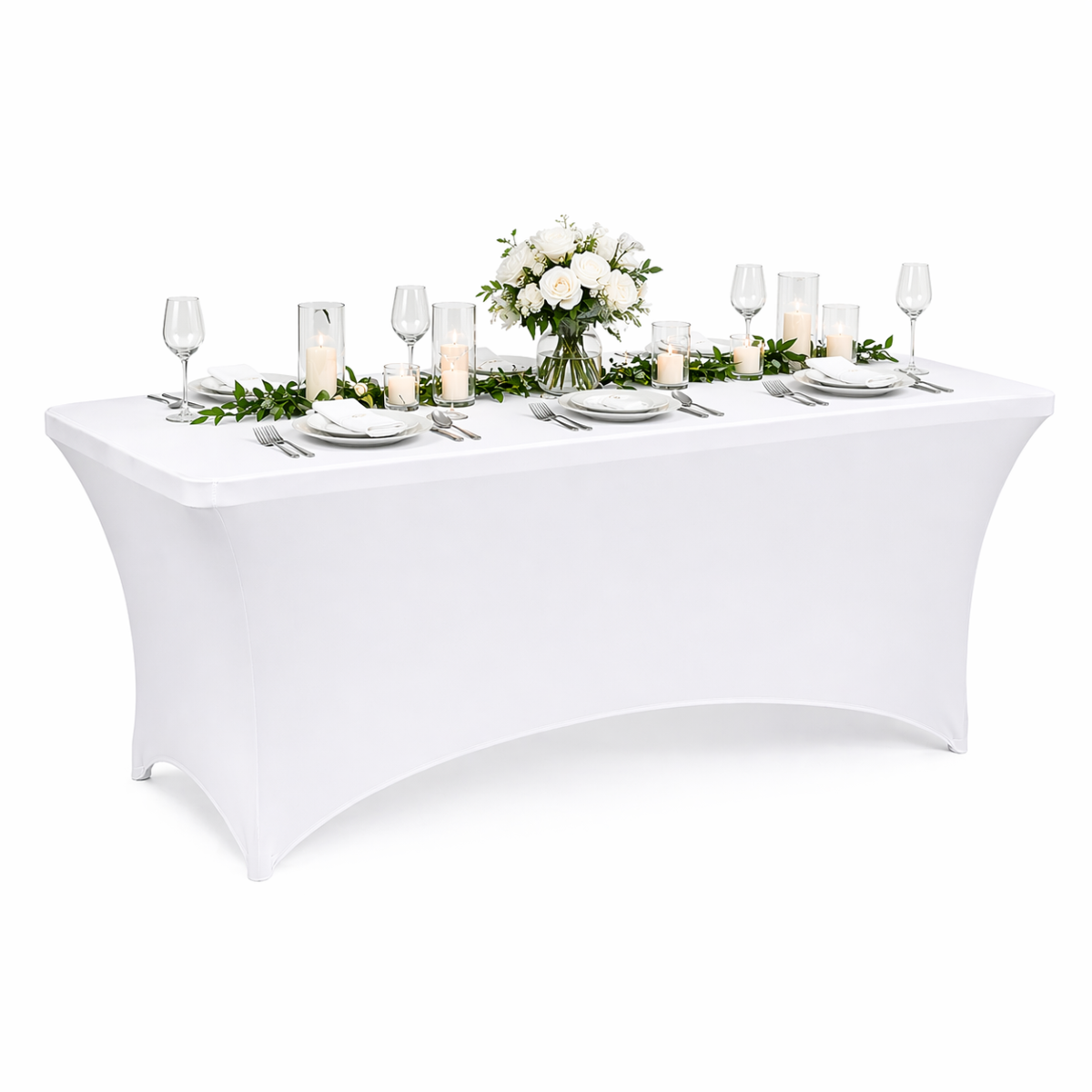 Husa pentru masa dreptunghiulara, culoare alba, elastica, dimensiune 180 x 70 x 74cm