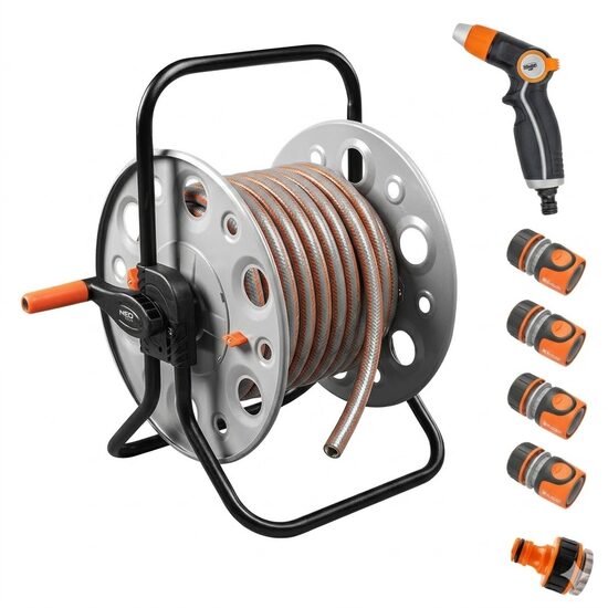 Furtun de gradina RICHMANN EXCLUSIVE 6 straturi, antirasucire 3/4″, 25 m, tambur, cuple, adaptor, pistol