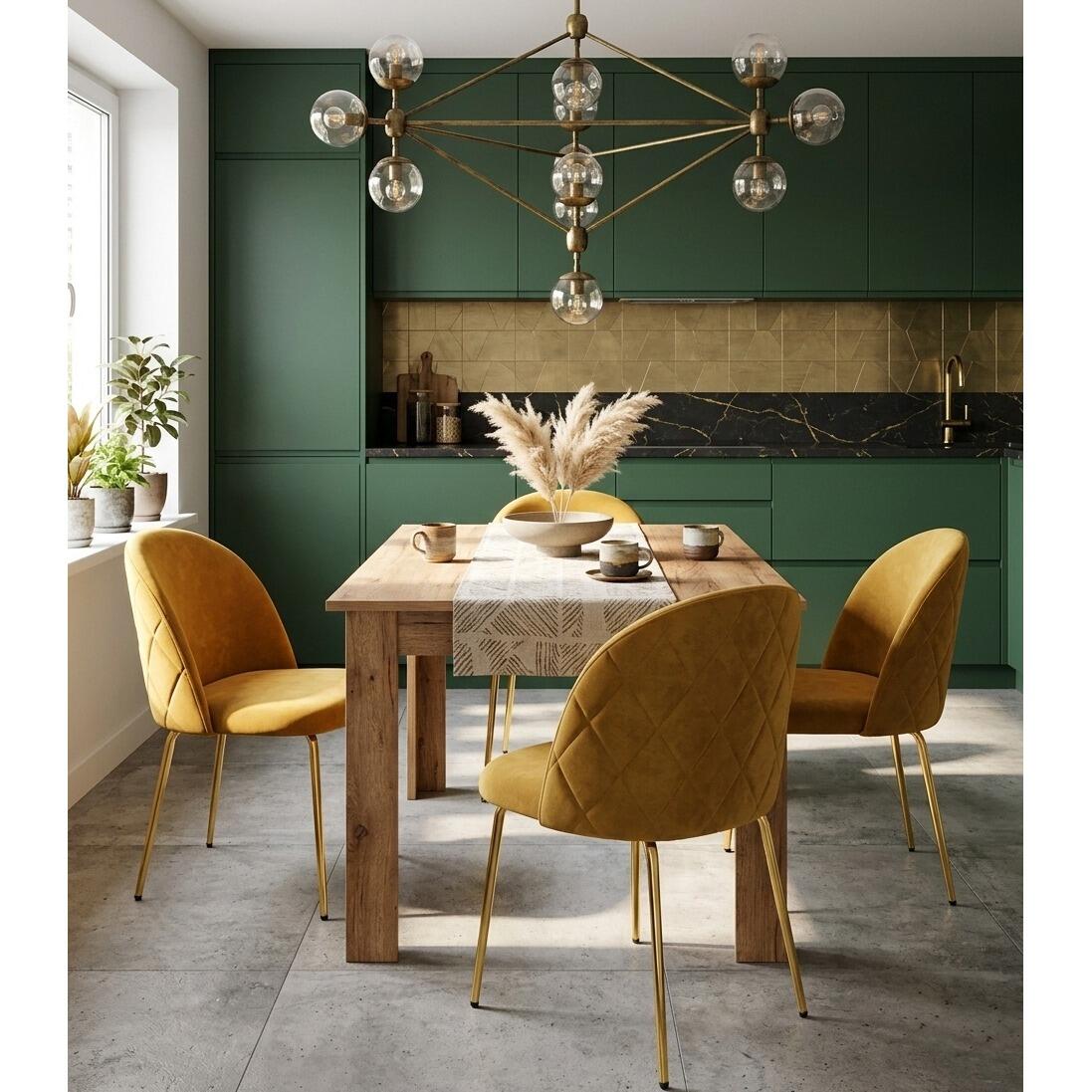 Scaun bucatarie/living, Artool, Inca, catifea galben curry, picioare metal auriu, 49x55x78 cm - imagine 11