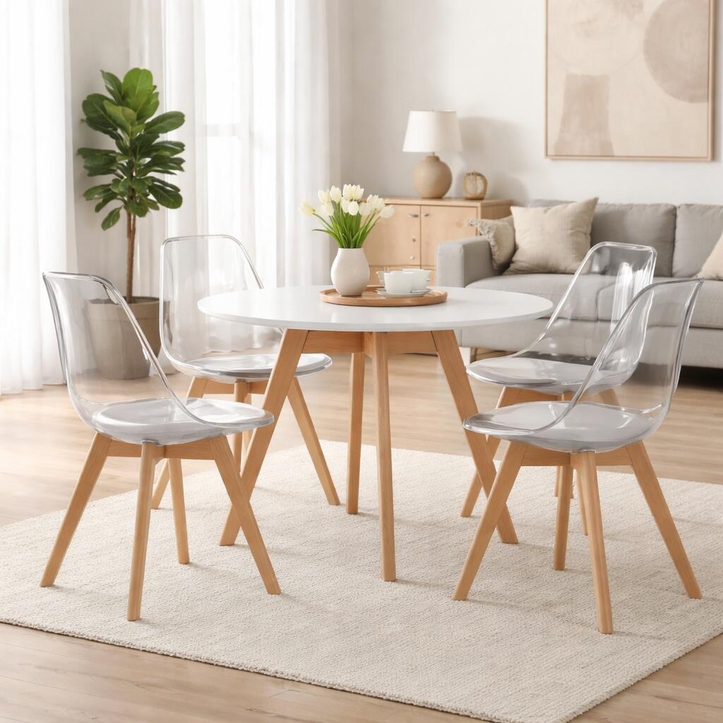 Set 4 scaune bucatarie/living, Artool, Mark, PP transparent, picioare lemn natur, 49x42x82.5 cm - imagine 9