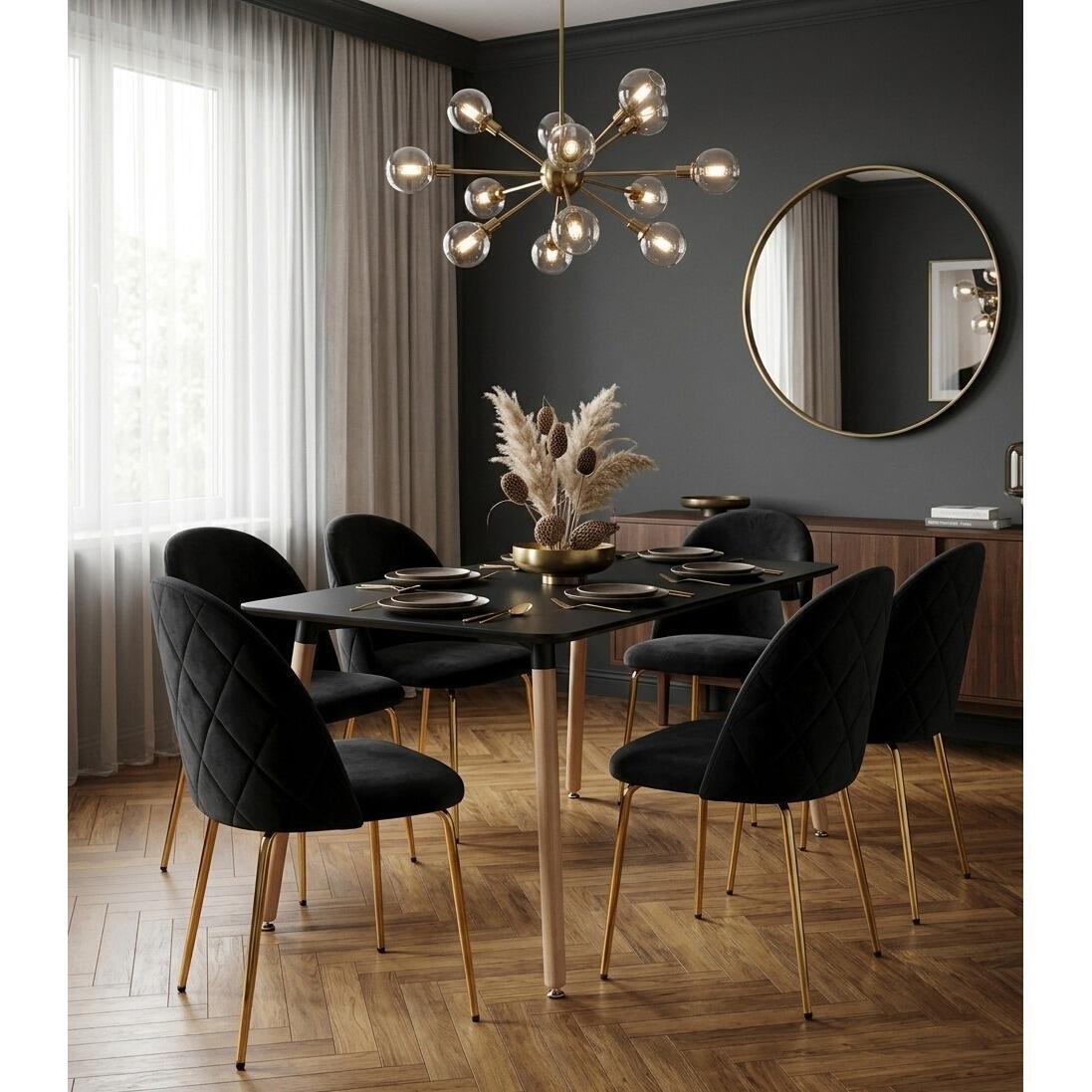 Set 4 scaune bucatarie/living, Artool, Inca, catifea neagra, picioare metal auriu, 49x55x78 cm - imagine 8