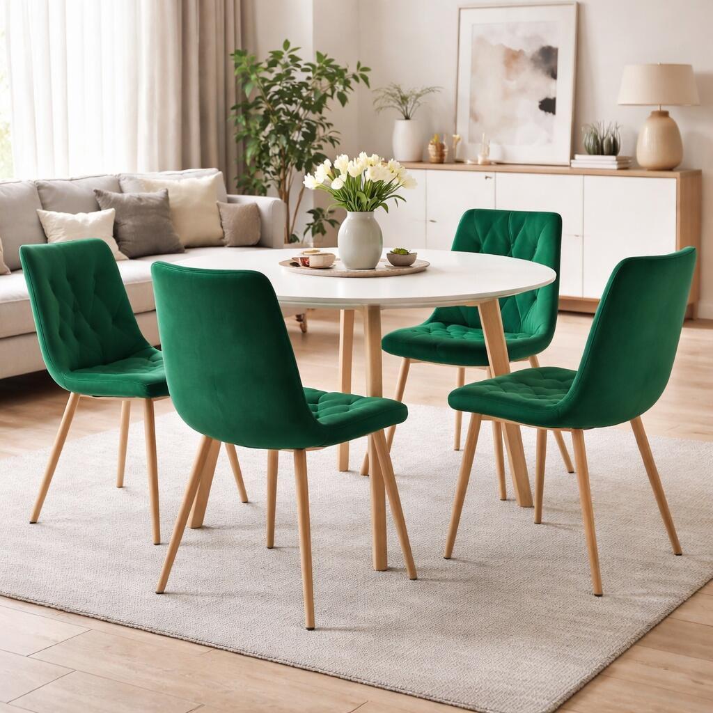 Set 4 scaune bucatarie/living, Artool, Libra, catifea verde, picioare metal natur, 45x54x86.5 cm - imagine 8